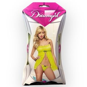 Dreamgirl Y2K style deadstock lime neon green lingerie dress set